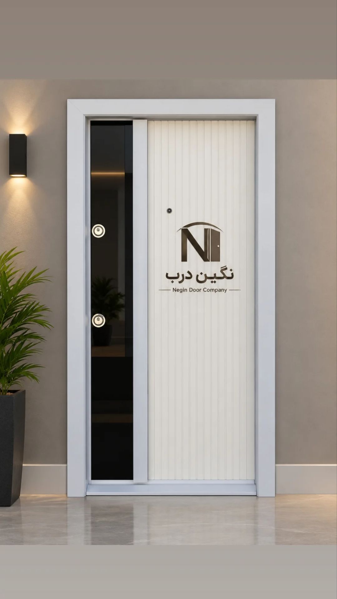 درب ضدسرقت یک طرف شیشه سکوریت با دستگیره تاج